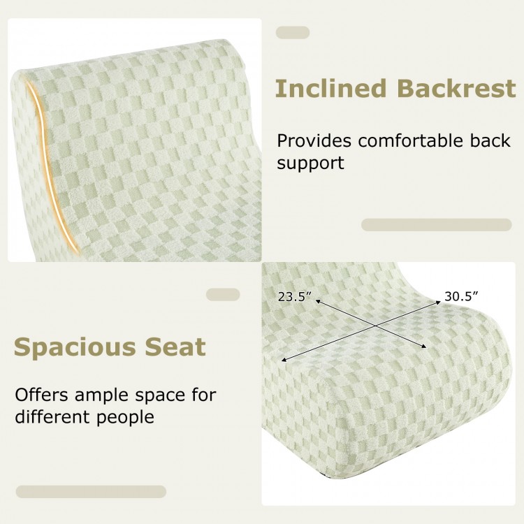 Bean bag chair in green with inclined backrest and spacious seat, featuring soft teddy velvet for comfort and style.