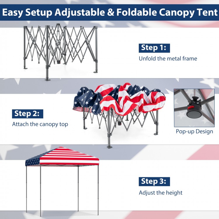 Adjustable 6.6 x 6.6 feet outdoor pop-up canopy tent with UPF 50+ sun protection, perfect for parties and picnics.