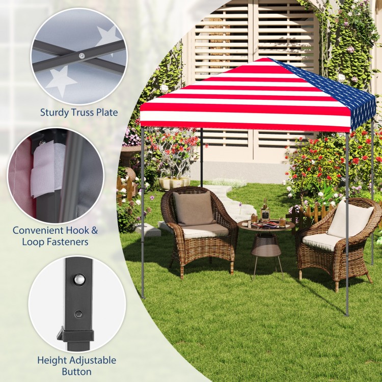 Outdoor pop-up canopy tent with multicolor design, UPF 50+ protection, height adjustable from 6.2 to 8 ft for events.