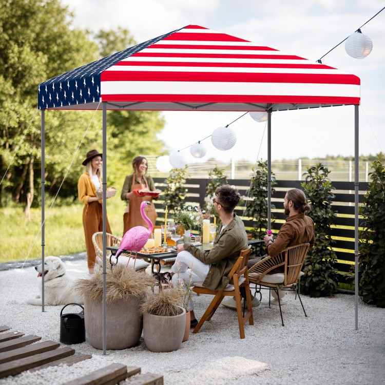 Outdoor pop-up canopy tent with multicolor design, 6.6 x 6.6 feet, ideal for parties and picnics, featuring UPF 50+ sun.