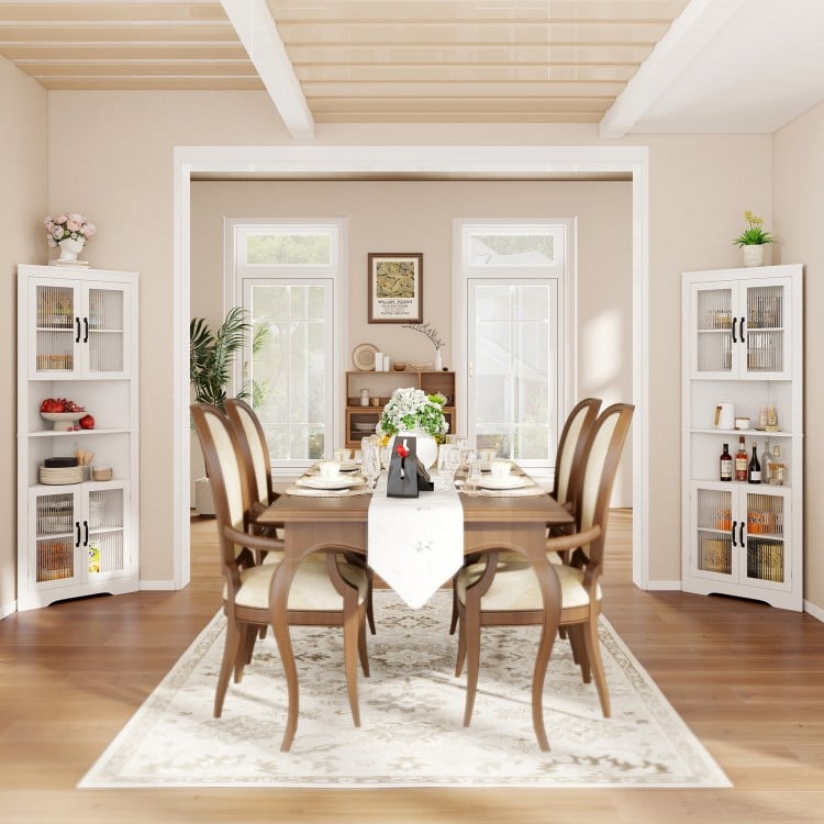 67 Inch Tall Corner Cabinet Triangular Buffet Cabinet with Tempered Glass Doors - Gallery View 6 of 10