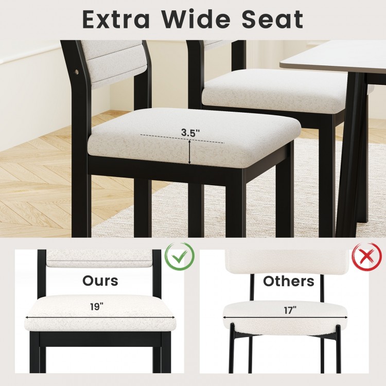 Extra wide seat of Sherpa upholstered dining chair with rubber wood frame, ideal for dining room or study use.