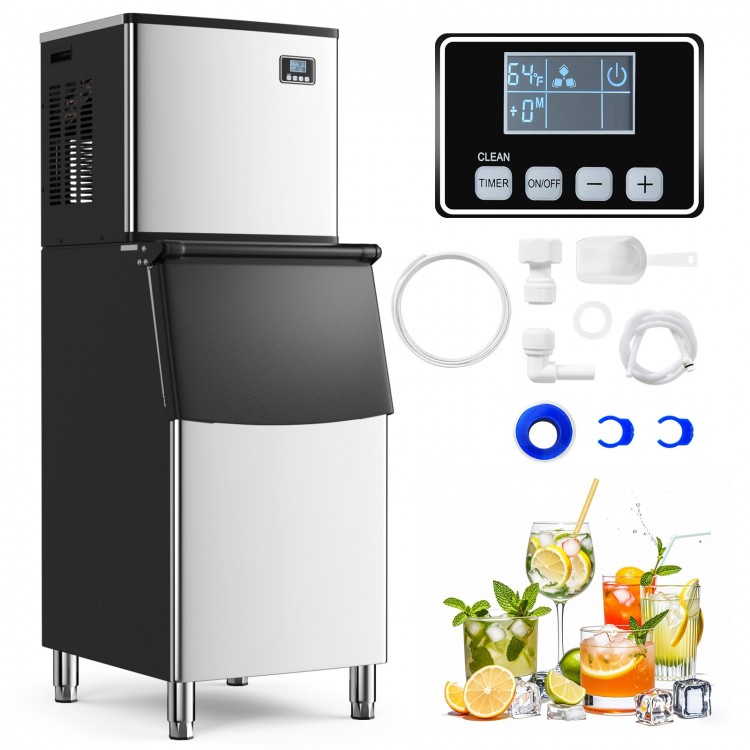 Commercial ice maker machine with 418 lbs/24H capacity, 200 lbs storage bin, and user-friendly control panel for easy.