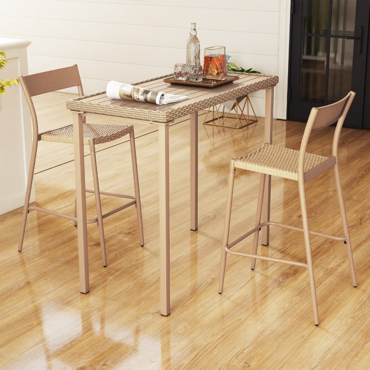 Close-up of the breathable rattan seat on a stackable bar chair, designed for comfort and easy maintenance in outdoor.