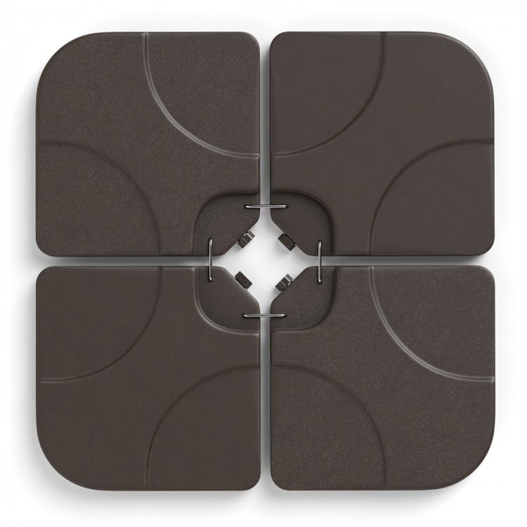 Detachable 20-inch patio umbrella base plates in sand-coffee color, designed for stability and easy filling with water.