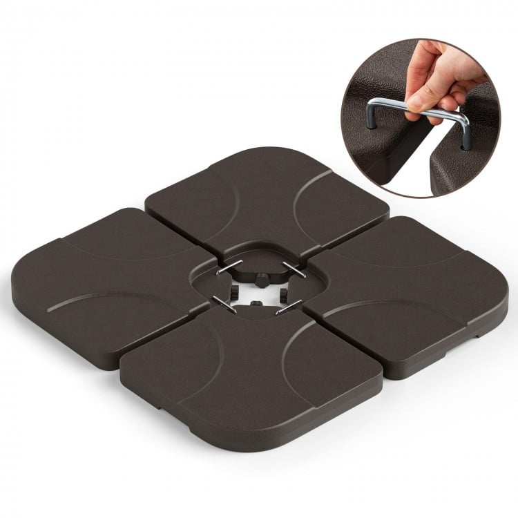 Detachable 20-inch patio umbrella base plates stacked together, showcasing space-saving design and robust HDPE.