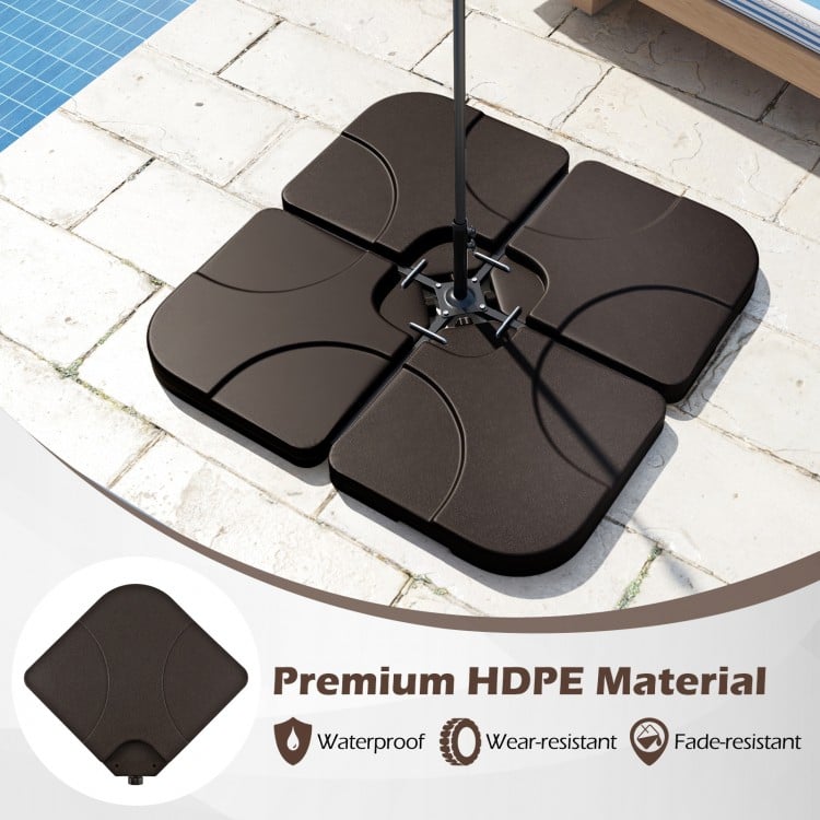 20-inch patio offset umbrella base made of heavy-duty HDPE, featuring detachable plates for easy storage and filling.
