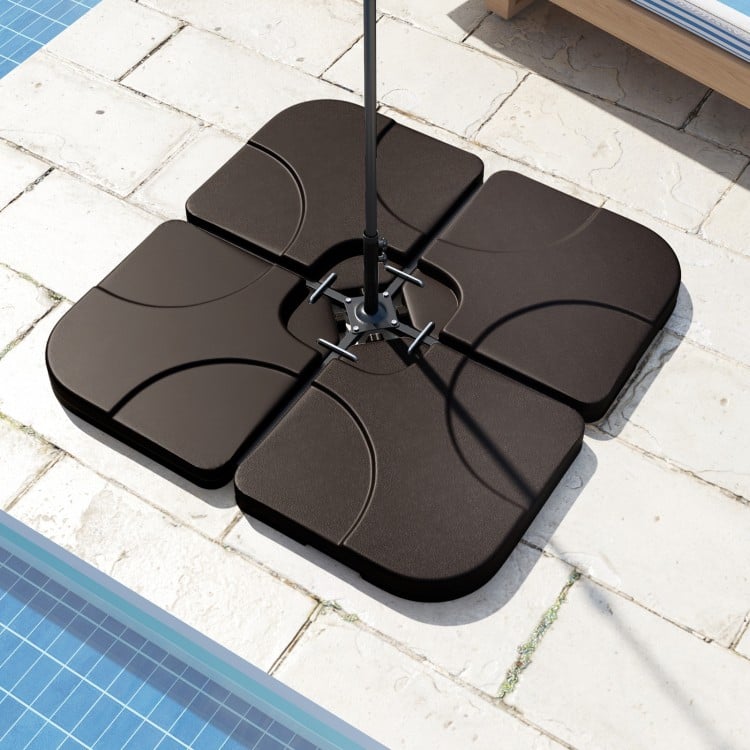 Detachable 4-plate patio umbrella base in sand-coffee color, designed for stability and easy filling with water or sand.