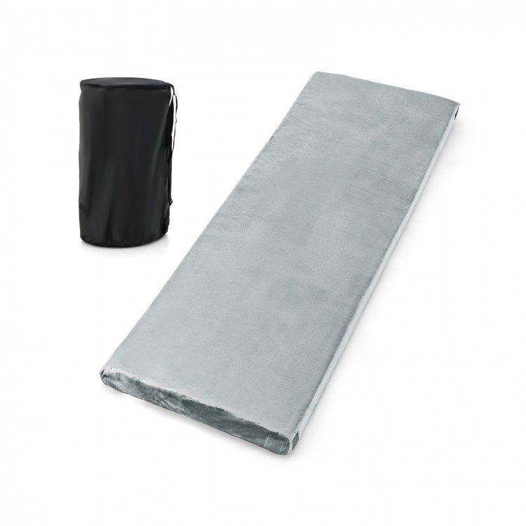 Lightweight portable gray memory camping mattress with plush flannel cover and carrying bag for easy outdoor use.