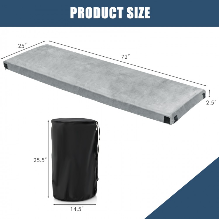 Lightweight portable memory camping mattress in gray with dimensions 72"x25"x2.5", includes carrying bag for easy.