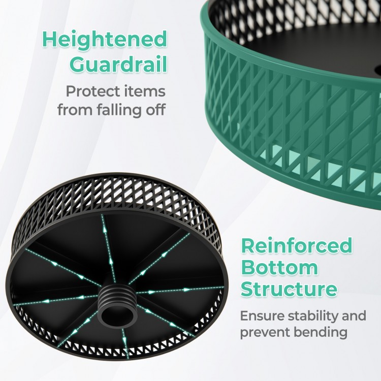 Heightened guardrail and reinforced bottom structure of the adjustable patio umbrella table tray for outdoor gatherings.