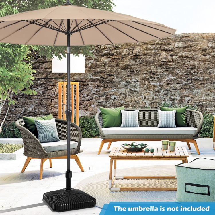 Fillable black umbrella base with shell texture, designed for 6-10 ft patio umbrellas, providing stability and style.