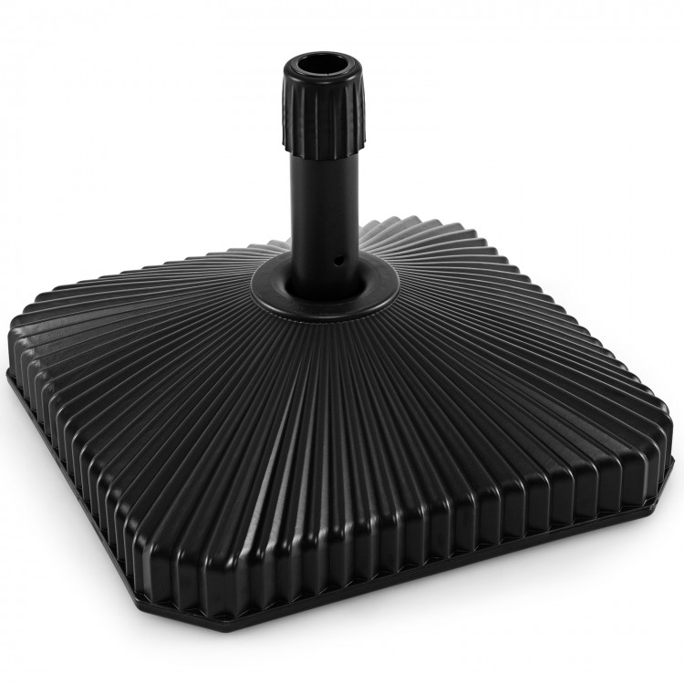 Fillable black umbrella base with shell texture, designed for 6-10 ft umbrellas, featuring a non-slip bottom for.