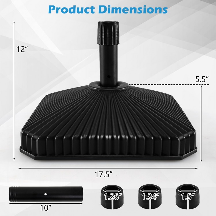 Fillable umbrella base with shell texture, black, 17.5" wide, designed for 6-10 ft patio umbrellas, stable and stylish.