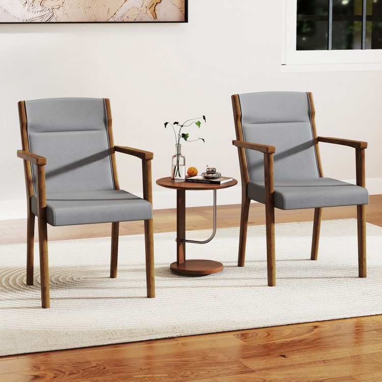 Set of 2 gray upholstered wooden accent chairs with high back, soft cushions, and ergonomic armrests for living rooms.