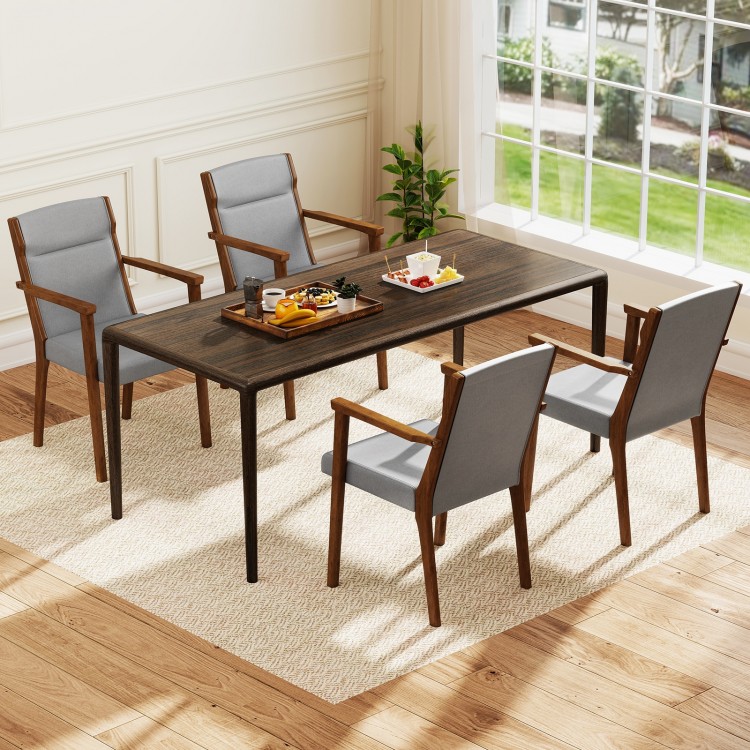 Upholstered gray accent chairs with high back and soft cushions, perfect for dining or living room use.
