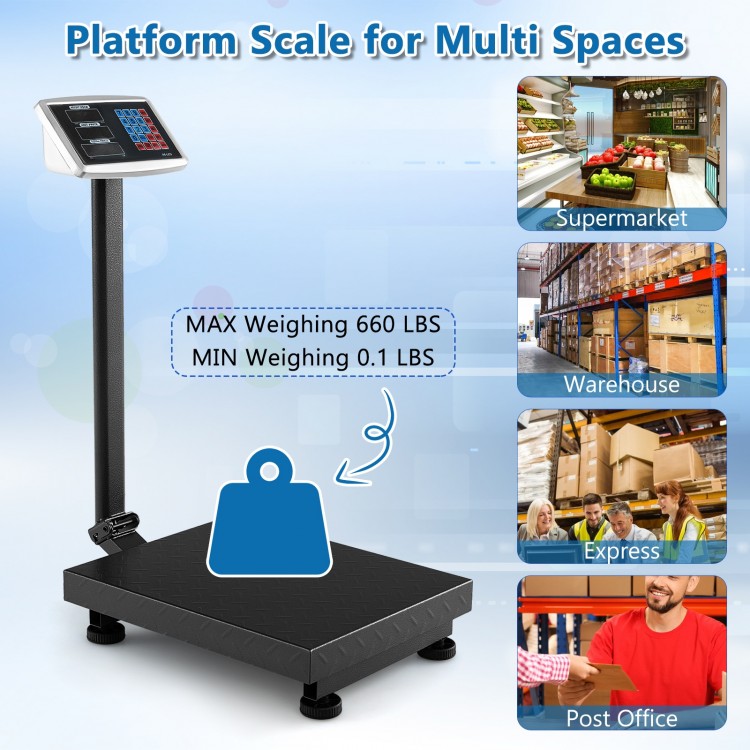 Digital platform scale with sturdy metal construction, LED screen, and foldable design for versatile use in various.