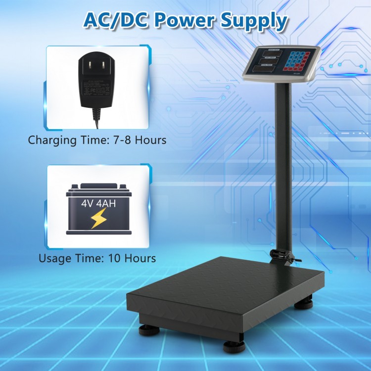 Digital platform scale with price calculator, sturdy metal construction, LED screen, and detachable pan for easy.