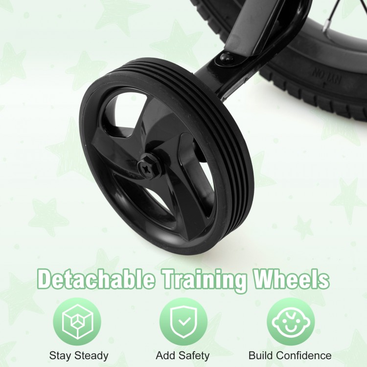 Detachable training wheels for 12-inch kids bike, enhancing safety and stability for young riders aged 3-4 years.