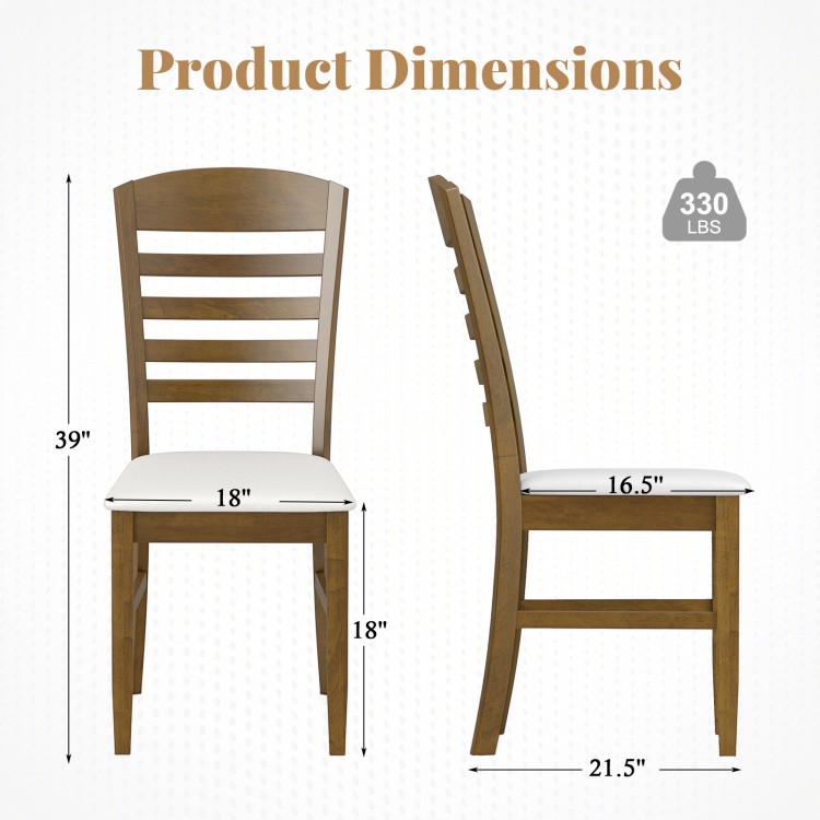 Dining chair dimensions showing a rubber wood frame and padded seat, designed for comfort and stability in farmhouse.