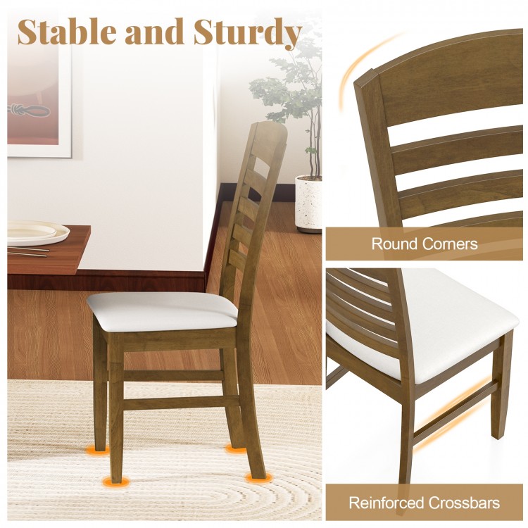 Dining chair set of 2 with rubber wood frame, padded seat, and slatted backrest for comfortable dining experiences.