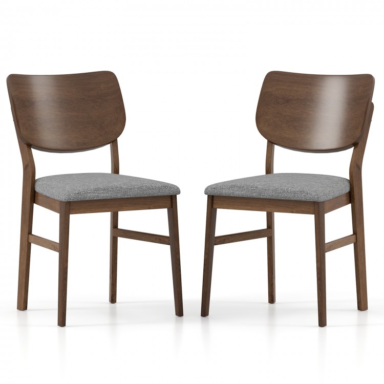 Single farmhouse upholstered kitchen chair with gray linen fabric, ergonomic backrest, and sturdy rubber wood frame.