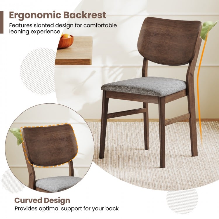 Farmhouse upholstered kitchen chair with ergonomic backrest and rubber wood frame, ideal for dining comfort and support.