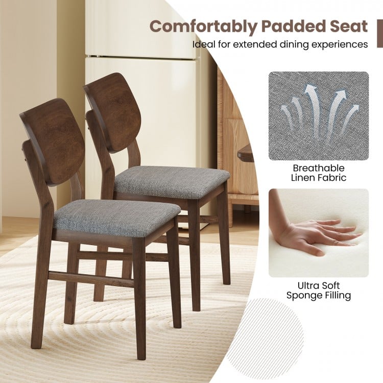 Set of 2 farmhouse upholstered kitchen chairs with gray breathable linen fabric and rubber wood frame for comfortable.