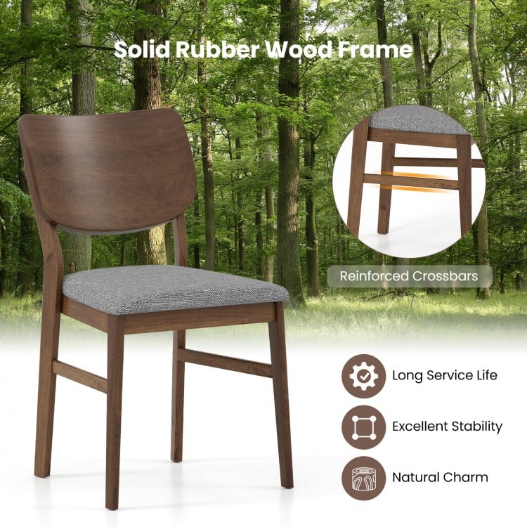 Farmhouse upholstered kitchen chair with solid rubber wood frame and gray padded seat, ideal for dining comfort.