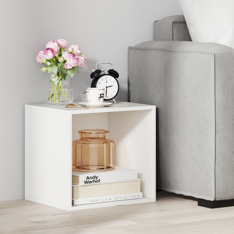 White cube storage organizer showcasing a modular design, perfect for maximizing space in any room.