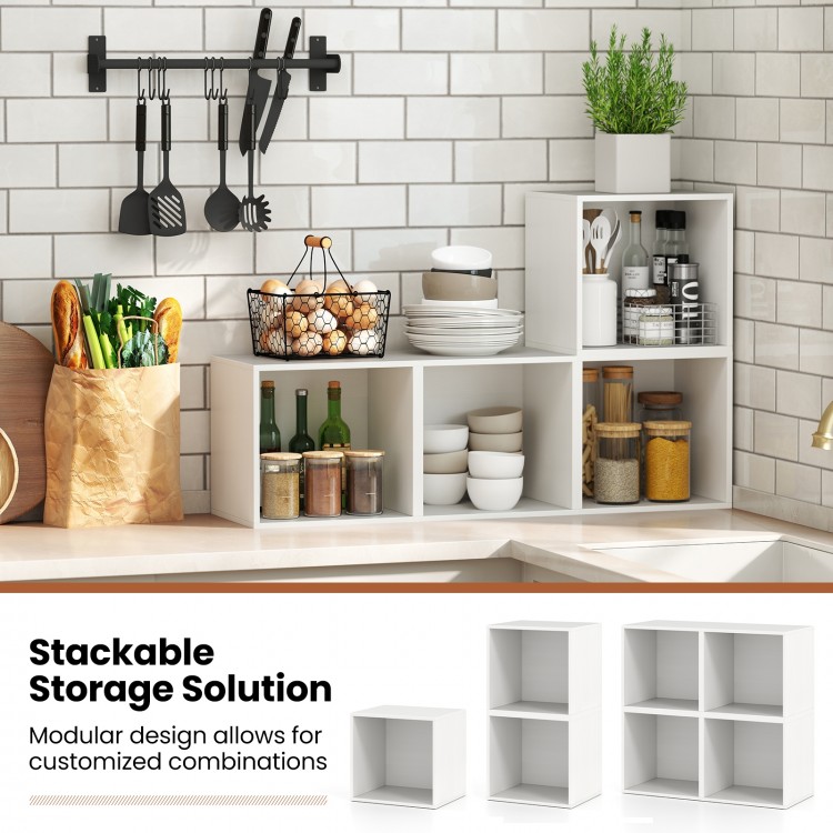 Stackable white cube storage organizer with modular design, ideal for maximizing space in any room.