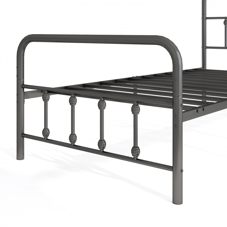 Twin size black bed frame with headboard, featuring robust metal slats and under bed storage for added convenience.