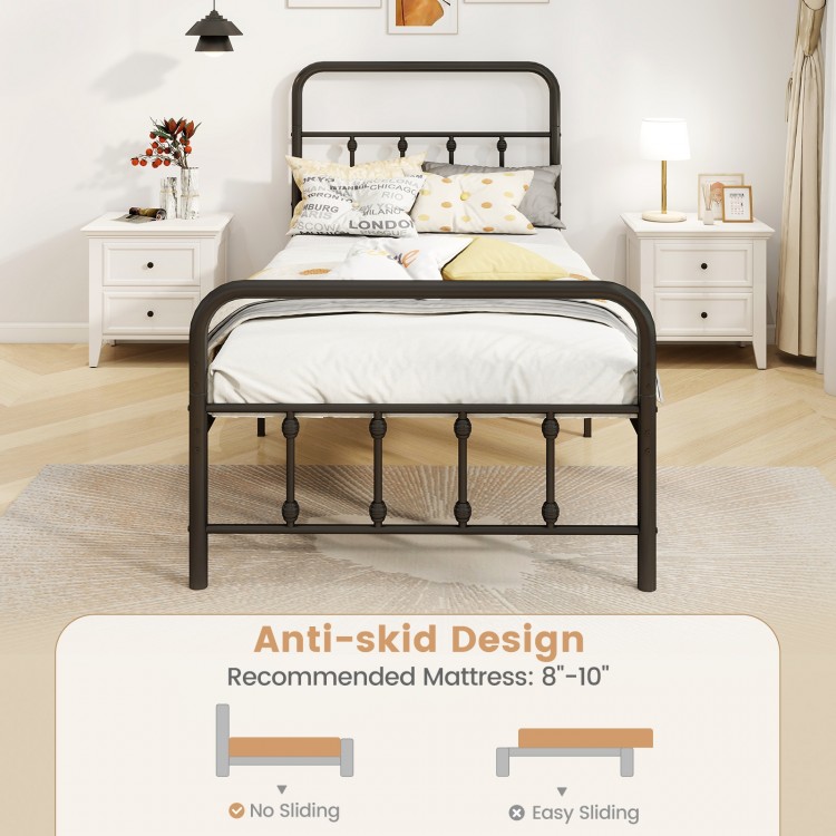 Twin size black bed frame with headboard, featuring anti-skid design and under bed storage for vintage elegance.
