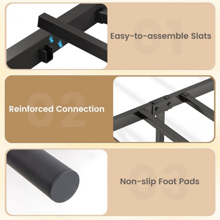 Close-up of the bed frame slats showing easy assembly and reinforced connections for the black twin size bed frame.