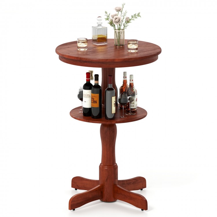 2-tier round high top bar table in espresso showcasing a spacious tabletop and elegant gourd-inspired column design.