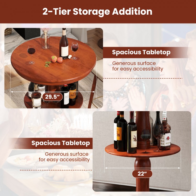 2-tier round high top bar table in espresso with spacious tabletop and under-table shelf for easy accessibility.