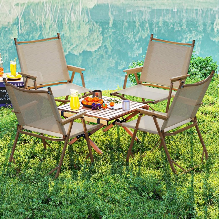 Lightweight folding camp chairs set of 2 in beige, featuring breathable fabric and ergonomic design for outdoor comfort.