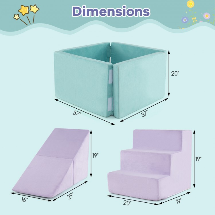 Soft play set featuring purple foam climbing blocks, including a ramp and staircase, ideal for toddlers' imaginative.