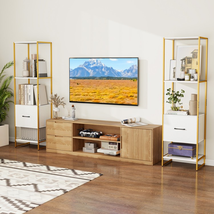 Narrow 5-tier bookcase with 4 open shelves and a storage drawer, perfect for small spaces and stylish organization.