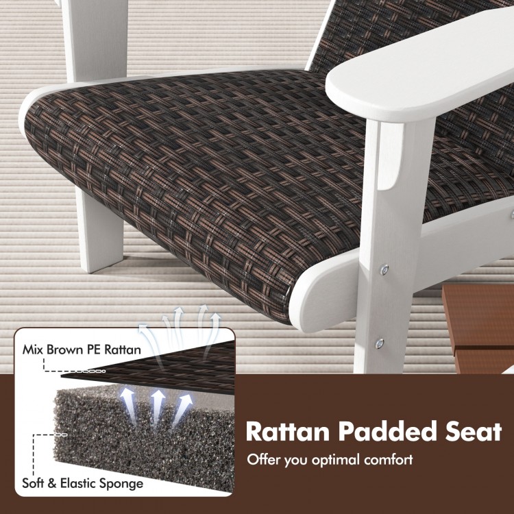 Patio Adirondack chair featuring a mix brown PE rattan padded seat for optimal comfort and hidden cupholder convenience.