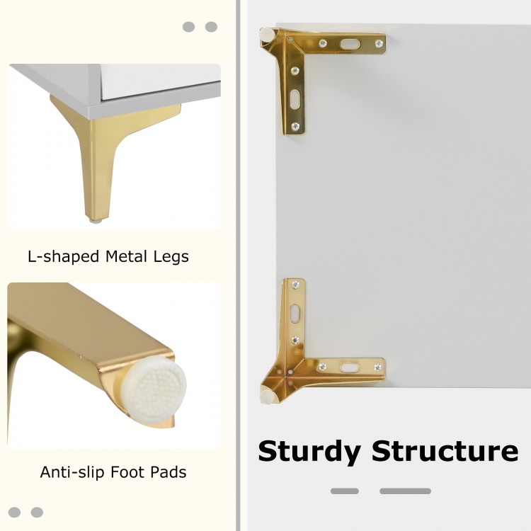 L-shaped metal legs with anti-slip foot pads for the 4 drawer modern storage cabinet, ensuring stability and floor.
