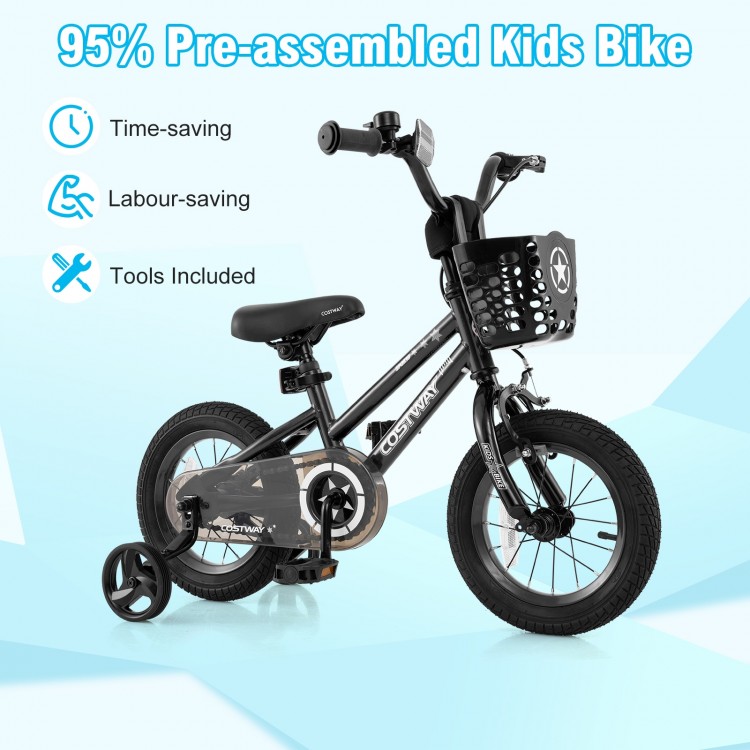 12-inch kids bike with basket, training wheels, and adjustable seat for children aged 3-5, designed for safety and.
