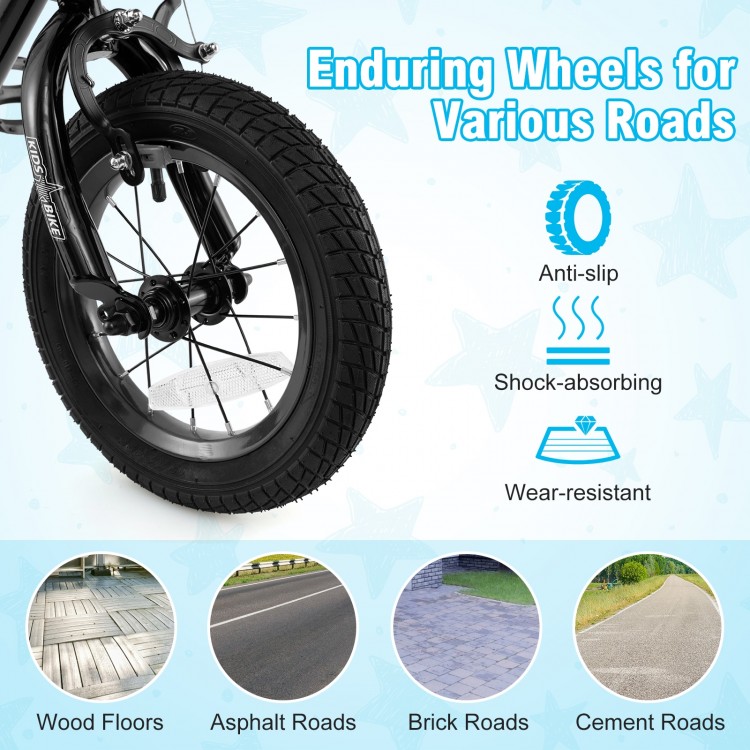 Enduring 12-inch bike wheels designed for various surfaces, featuring anti-slip and shock-absorbing properties.