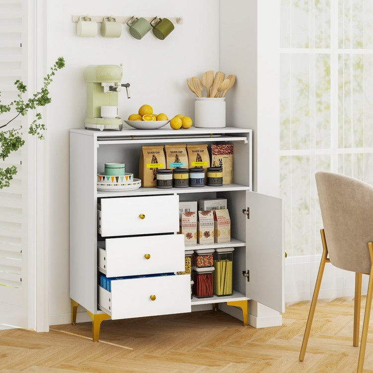 Chest of drawers in gray with flip-up fluted glass door, featuring 3 drawers and 2 cabinets for versatile storage.