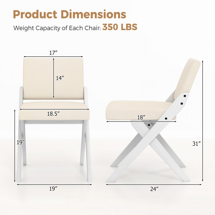 Wooden dining chair dimensions with rubber wood frame and padded cushions, featuring a modern white design for.