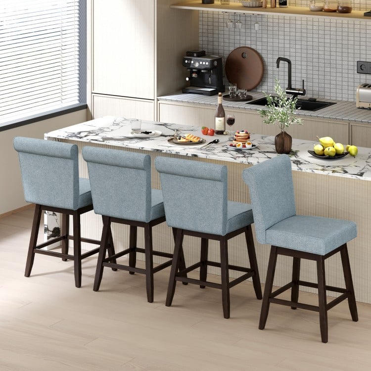 Set of two 27-inch gray counter height bar chairs with rubber wood legs, ideal for kitchen or dining room use.