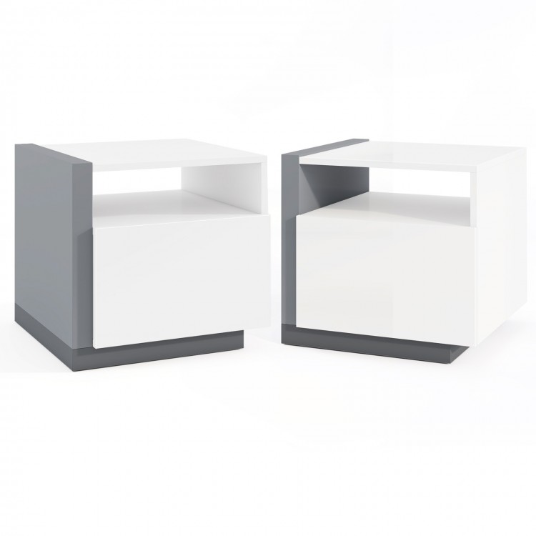 Modern minimalist nightstand set with drawer and open compartment, perfect for bedroom organization and decor.