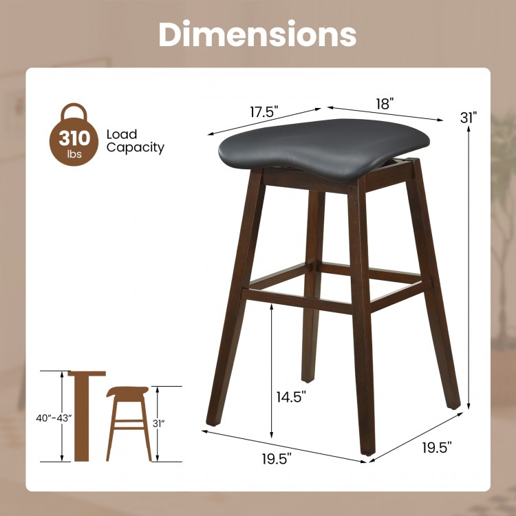 Swivel bar stool dimensions with padded contoured seat, rubber wood legs, and 310 lbs load capacity for versatile use.