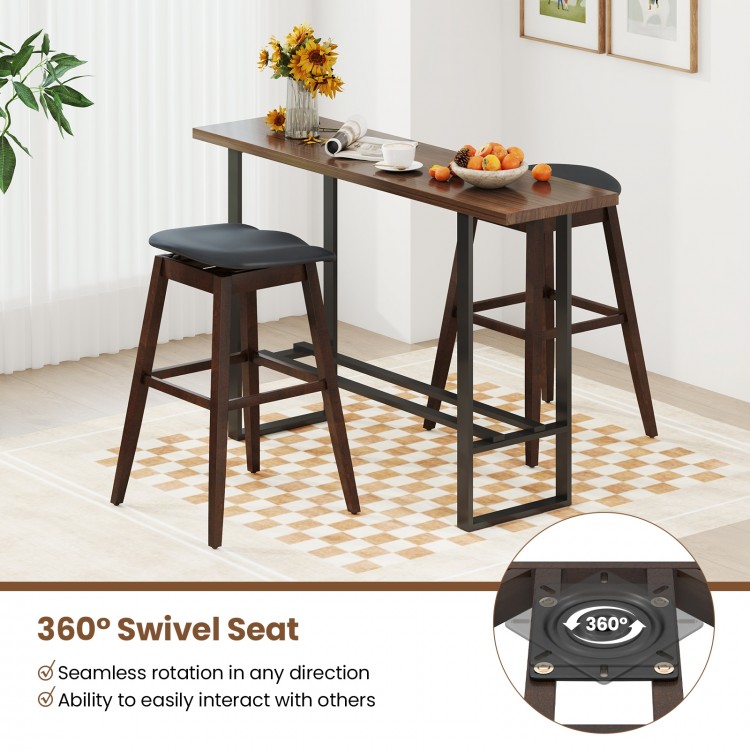 Swivel bar stools set of 2 with padded contoured seats and footrests, ideal for kitchens and dining rooms.