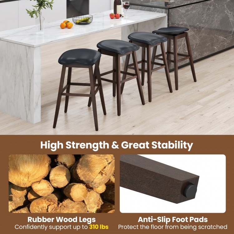 Swivel bar stools set of 2 with padded contoured seat, rubber wood legs, and anti-slip foot pads for kitchen use.